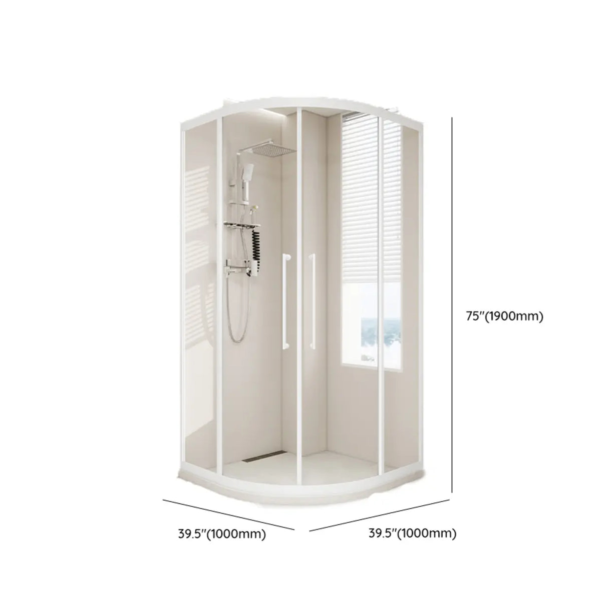 Sliding Curved Glass White Shower Door with Handle Image - 10