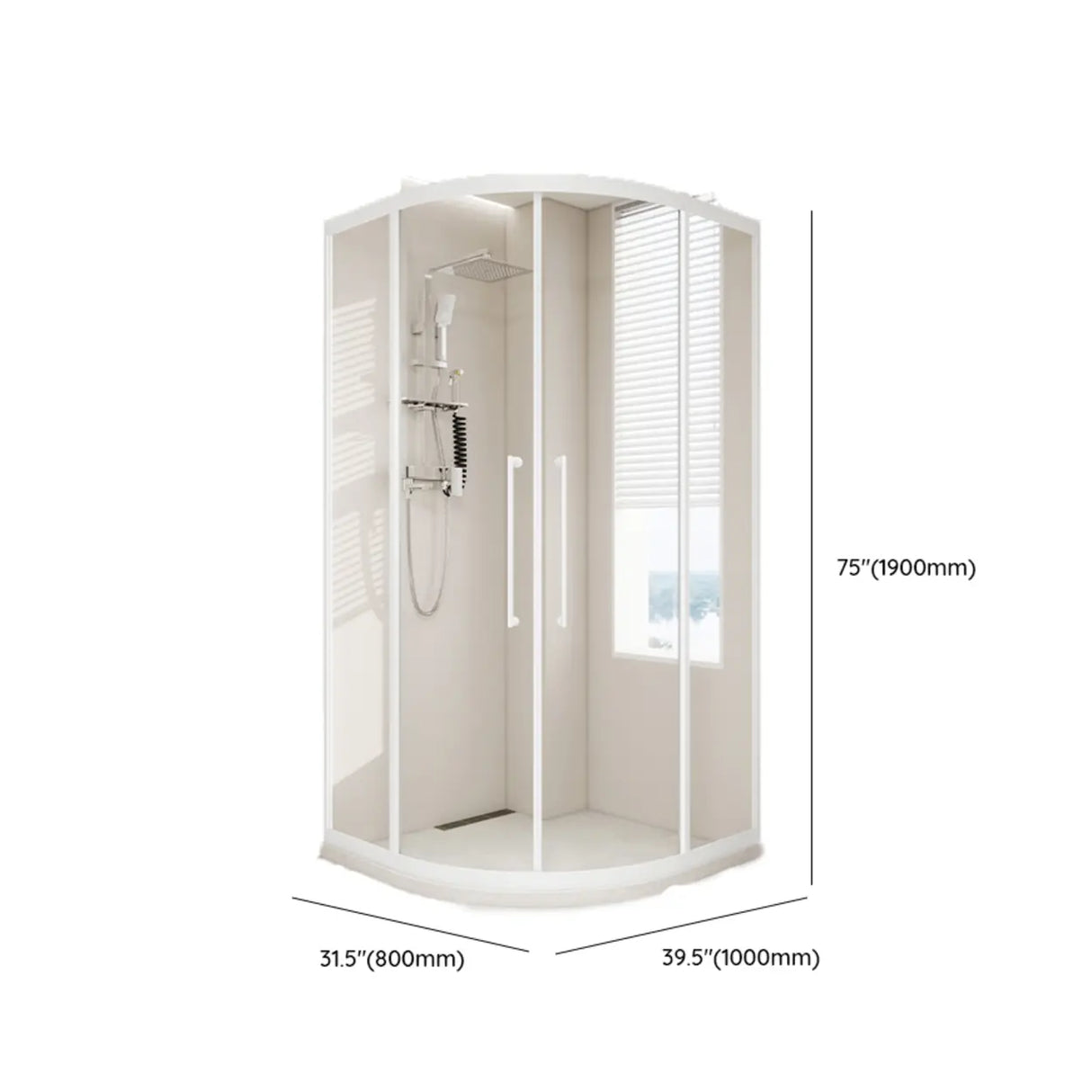 Sliding Curved Glass White Shower Door with Handle Image - 11