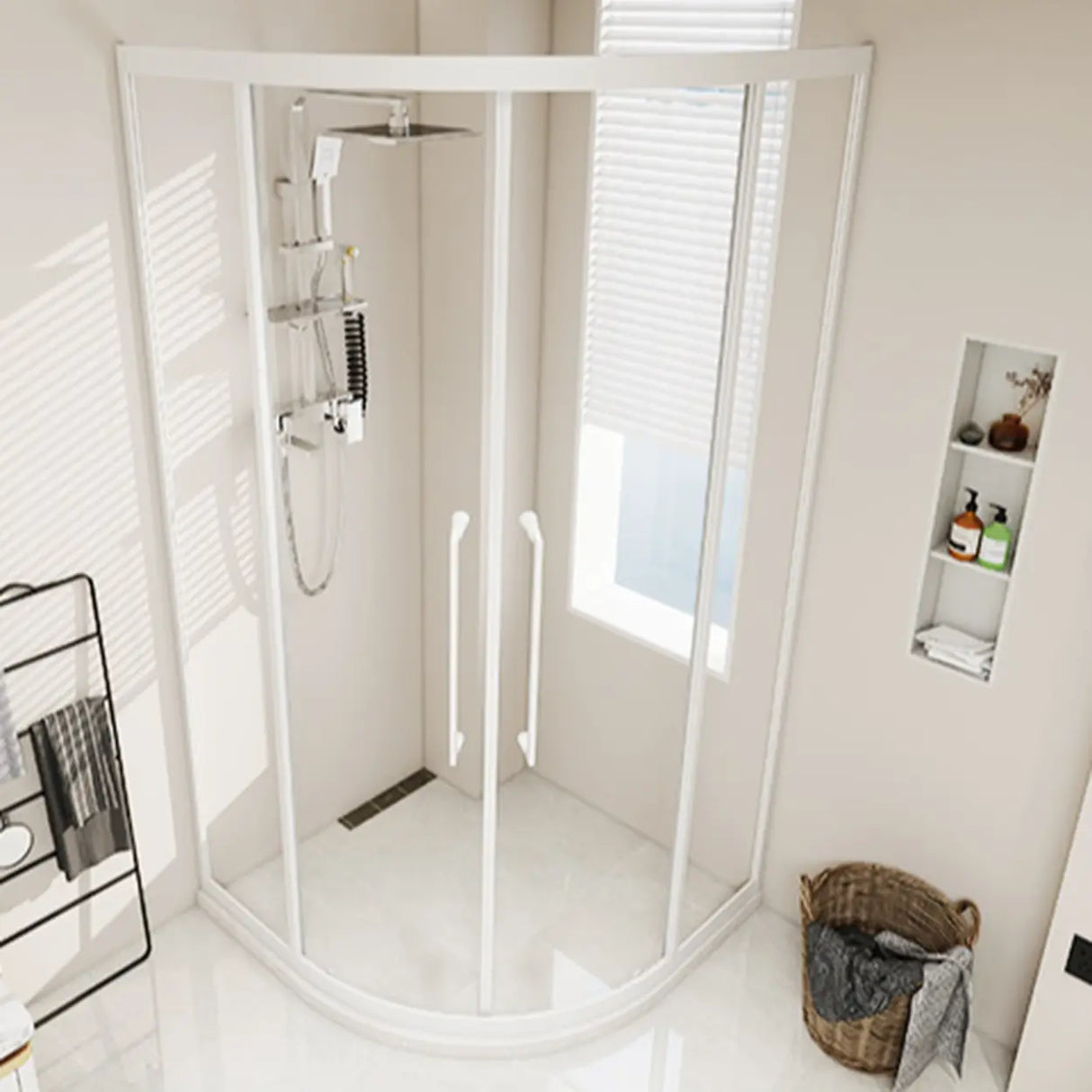 Sliding Curved Glass White Shower Door with Handle Image - 3