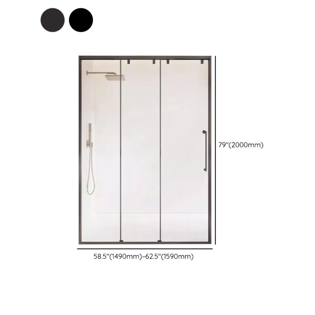 Sliding Glass Black Framed Shower Door with Handle Image - 15