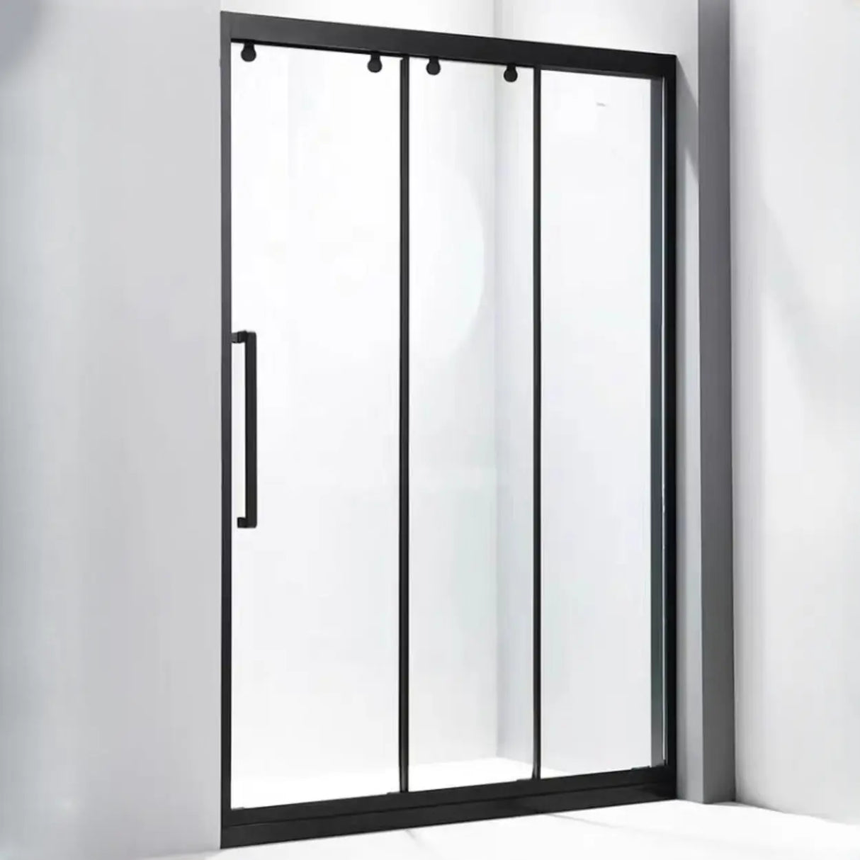 Sliding Glass Black Framed Shower Door with Handle Image - 3