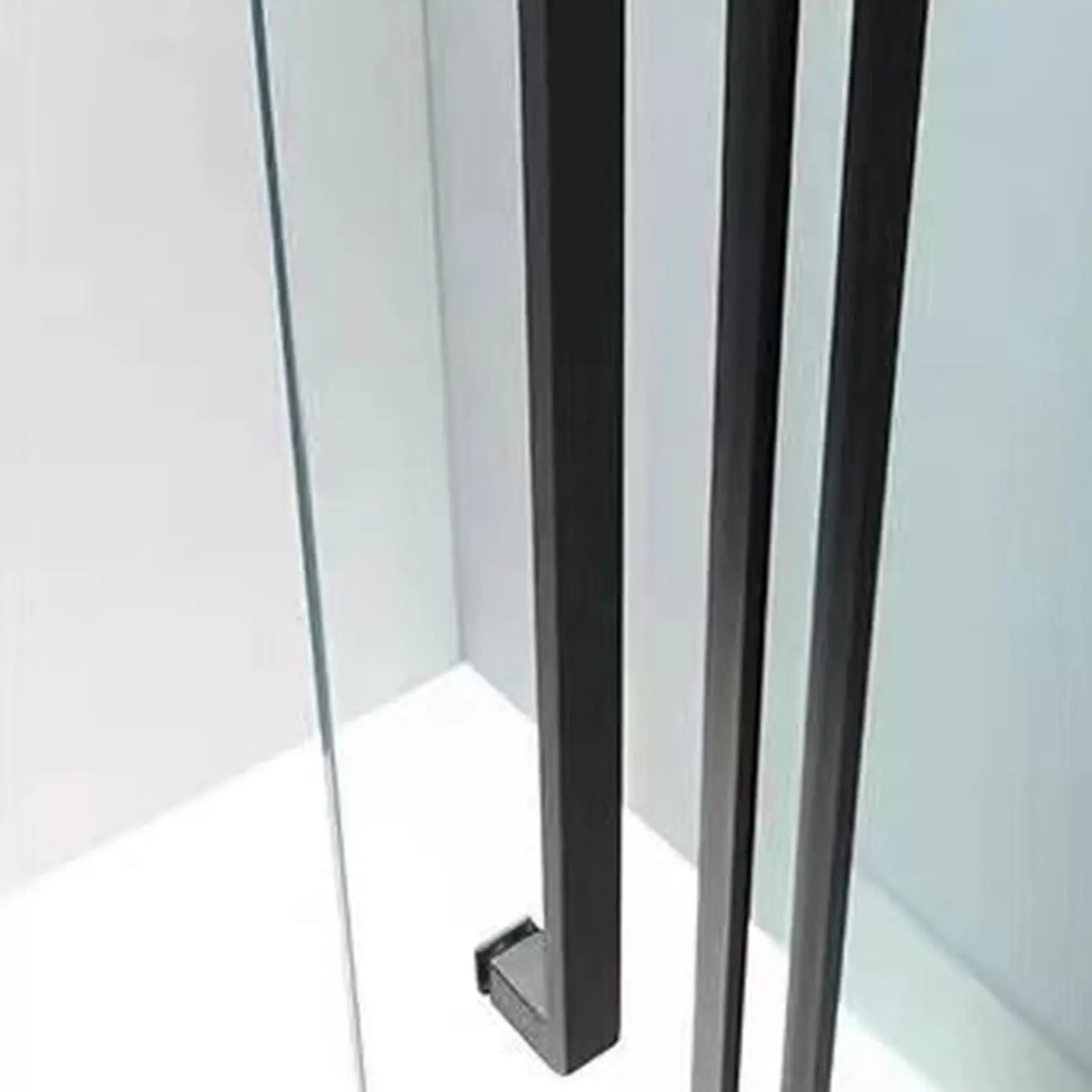 Sliding Glass Black Framed Shower Door with Handle Image - 4