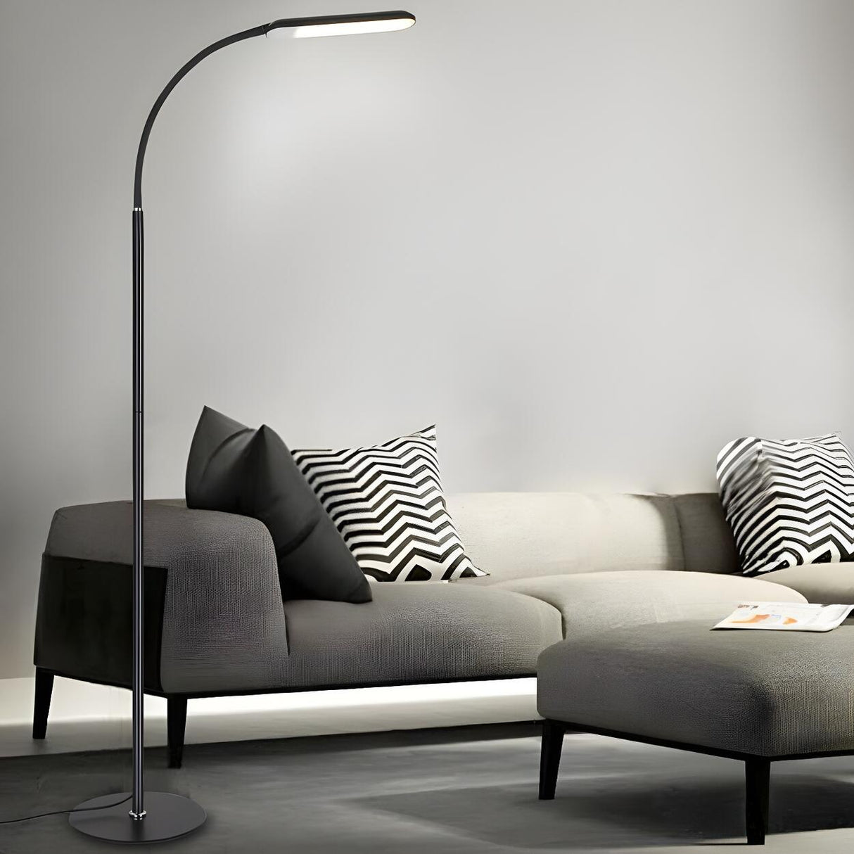 Slim Black Gooseneck Design LED Metal Floor Lamp Image - 8