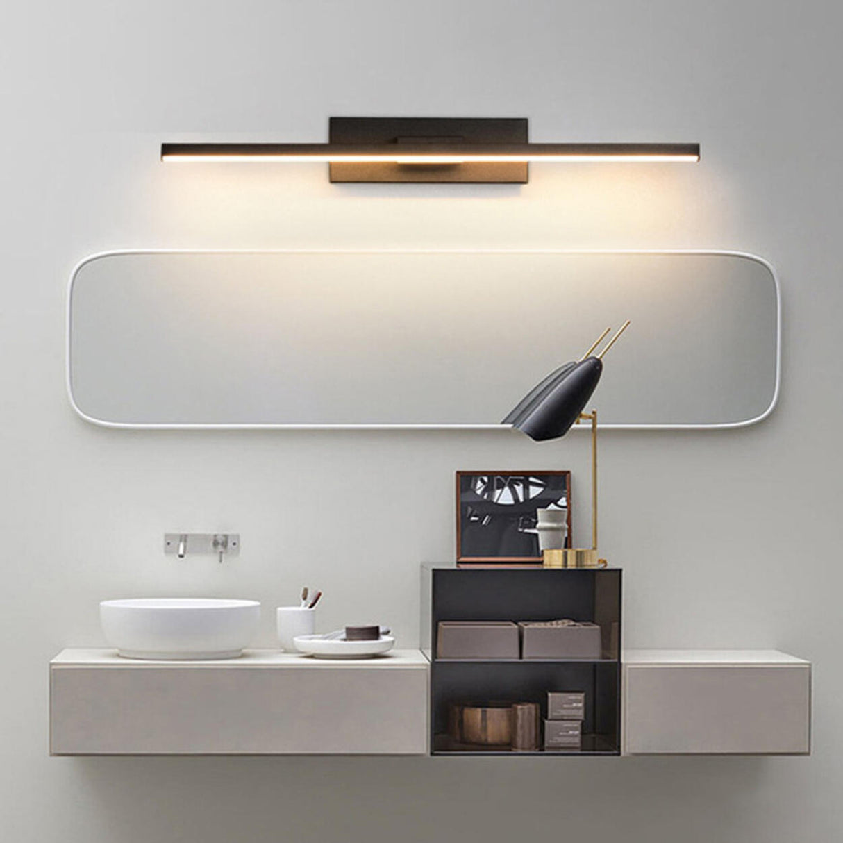 Slim Black Linear LED Vanity Wall Light Fixture Image - 1