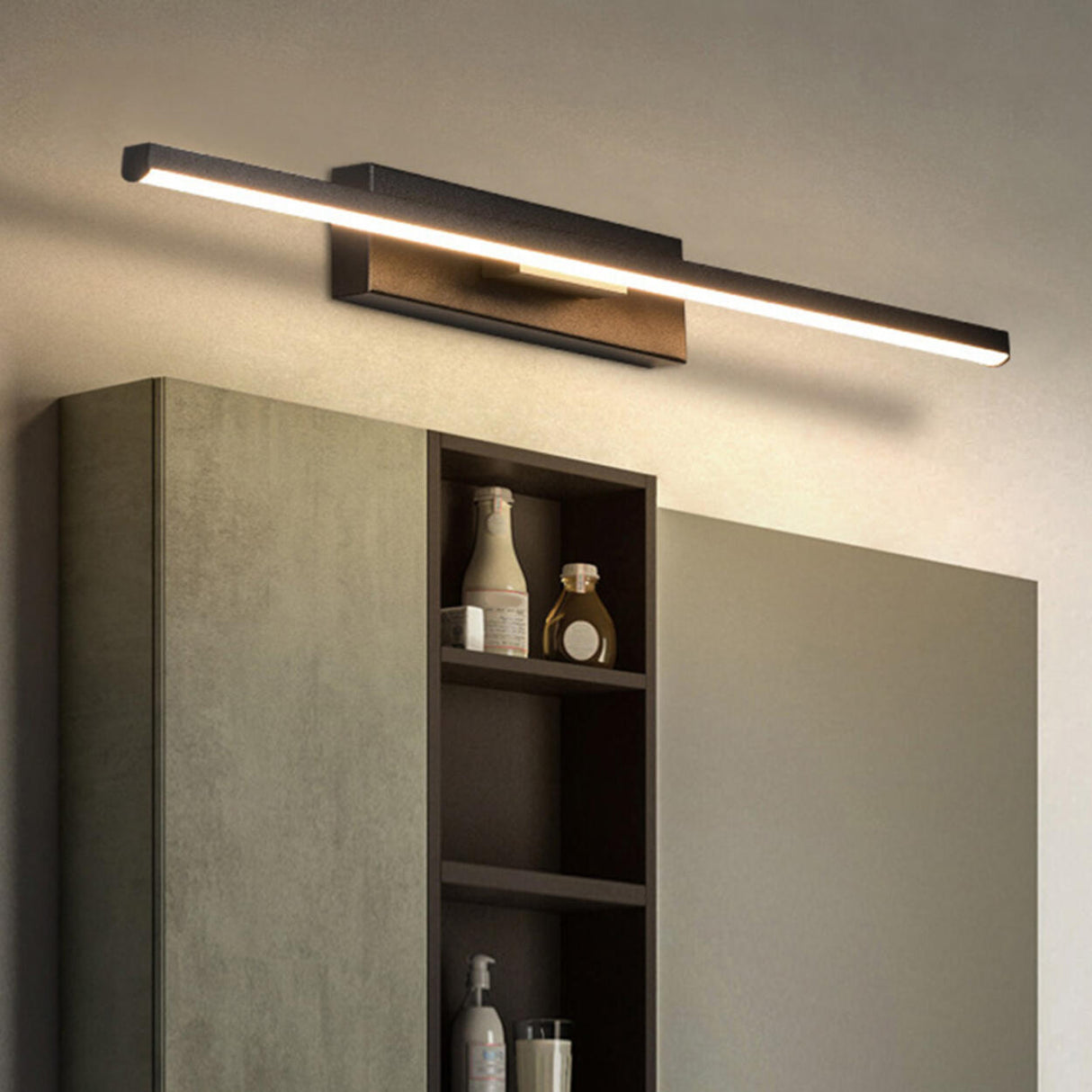 Slim Black Linear LED Vanity Wall Light Fixture Image - 2