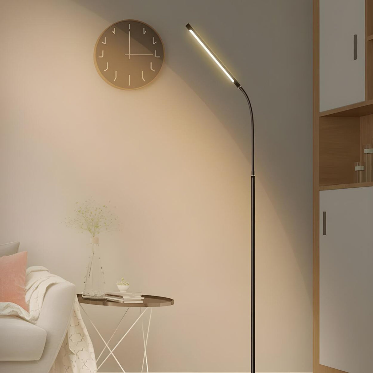 Slim Black Linear Metal Living Room LED Floor Lamp Image - 4