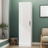 Slim Freestanding White Wood Wardrobe with Shelves and Rod Image - 4