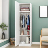 Slim Freestanding White Wood Wardrobe with Shelves and Rod Image - 6