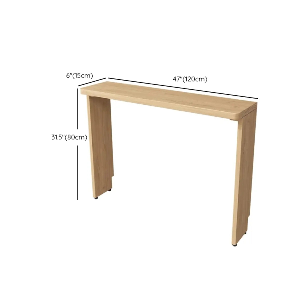 Slim Natural Pine Wood Rectangular Sofa Console Table Image - 10