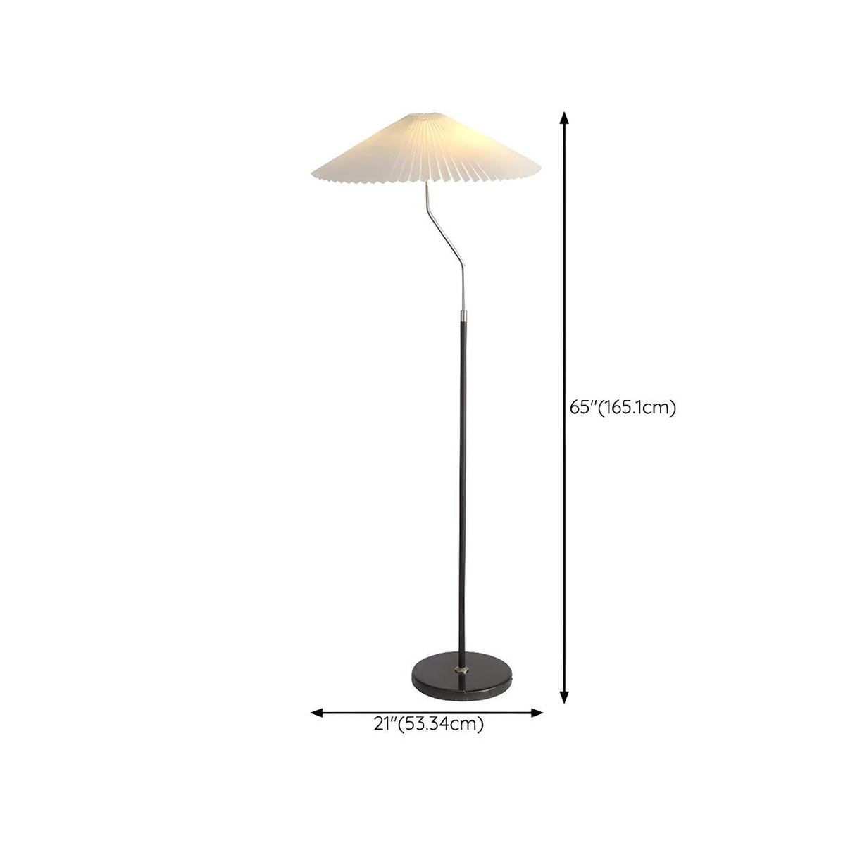 Slim Stand Large Pleated Shade Black Floor Lamp 