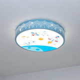 Small Astronomy-Themed Blue Drum LED Flush Mount Light Image - 7