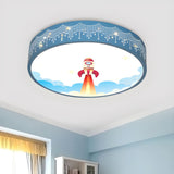 Small Astronomy-Themed Blue Drum LED Flush Mount Light Image - 9