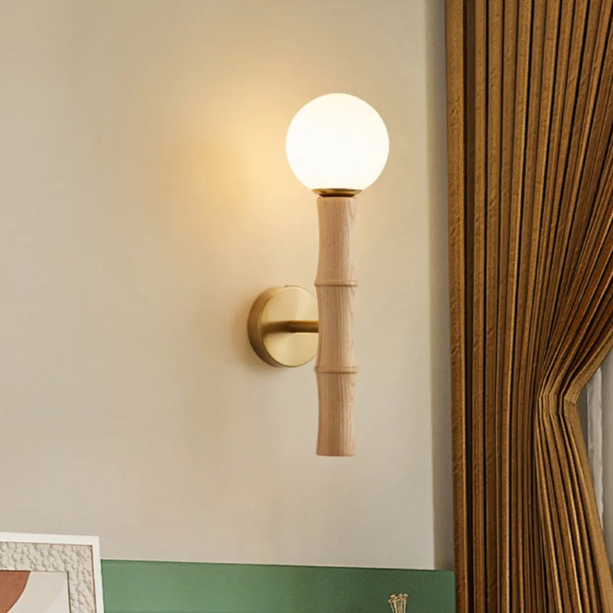 Small Bamboo-Inspired Round LED Globe Wall Sconce Image - 3