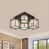 Small Black Frame Cubic Crystal Flush Mount Lamp 4-Head Image - 1