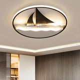 Small Black Sailboat Circle LED Flush Mount Light Image - 1