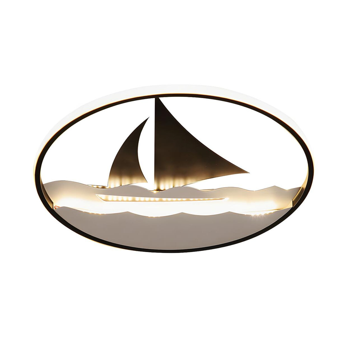 Small Black Sailboat Circle LED Flush Mount Light Image - 3