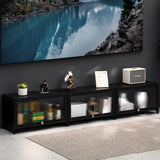 Small Black Wooden TV Stand with Acrylic Cabinet Image - 1