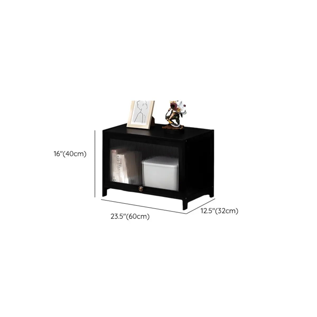 Small Black Wooden TV Stand with Acrylic Cabinet 