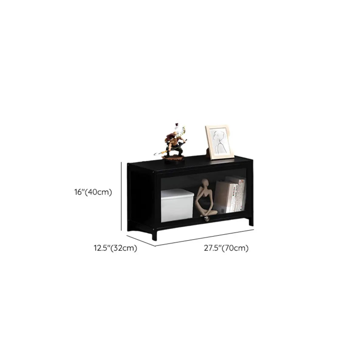 Small Black Wooden TV Stand with Acrylic Cabinet Image - 16