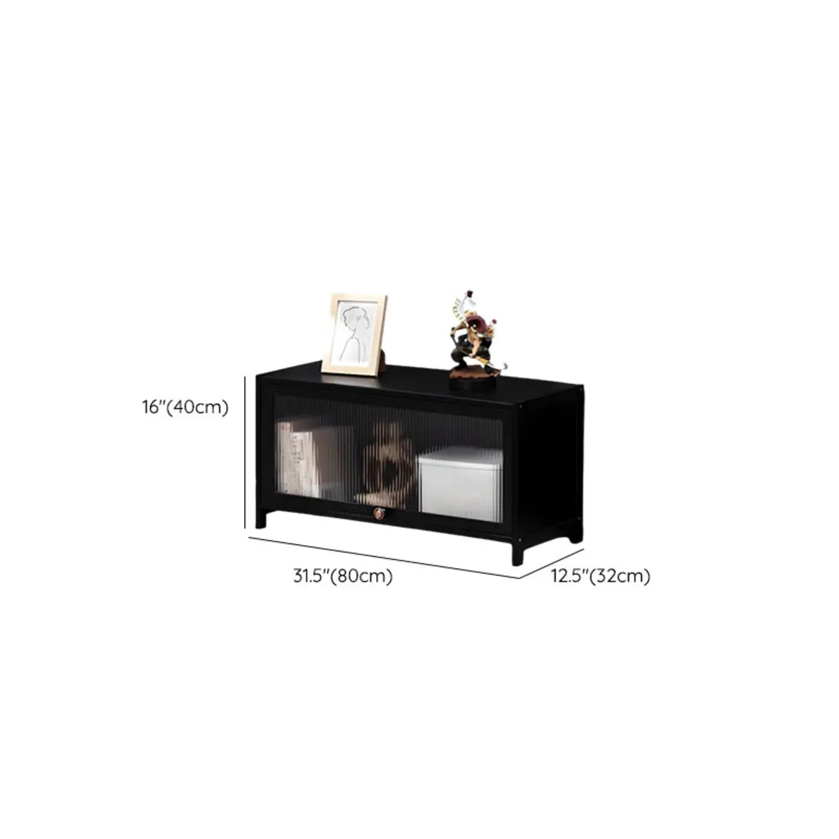 Small Black Wooden TV Stand with Acrylic Cabinet Image - 17