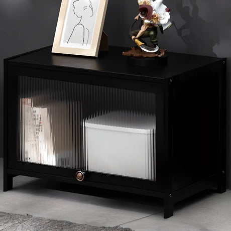 Small Black Wooden TV Stand with Acrylic Cabinet Image - 2