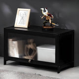 Small Black Wooden TV Stand with Acrylic Cabinet Image - 3