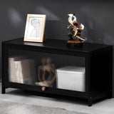 Small Black Wooden TV Stand with Acrylic Cabinet Image - 5