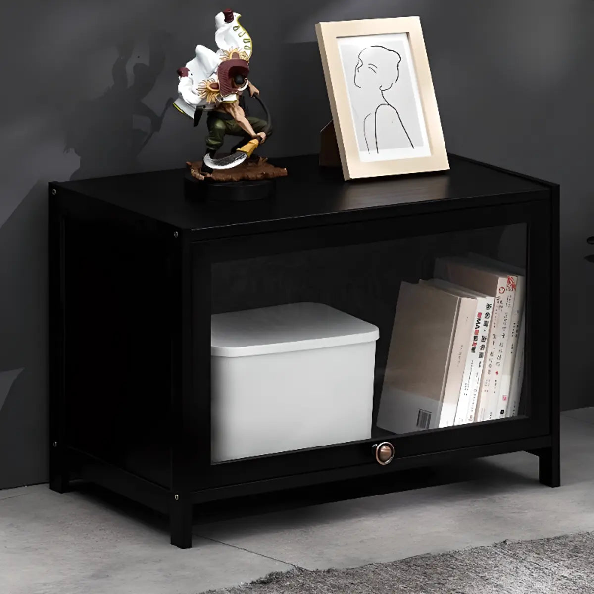 Small Black Wooden TV Stand with Acrylic Cabinet Image - 7