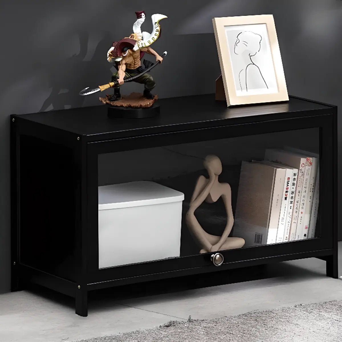 Small Black Wooden TV Stand with Acrylic Cabinet Image - 9