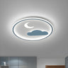 Small Blue Circle Cloud Crescent LED Flush Mount Light Image - 1