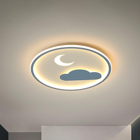 Small Blue Circle Cloud Crescent LED Flush Mount Light Image - 2