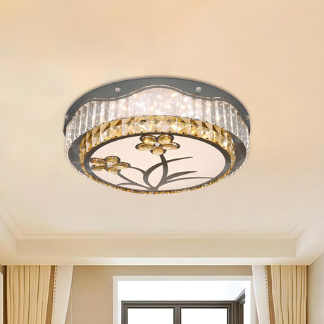 Small Floral Crystal Drum LED Flush Mount Ceiling Light Image - 1