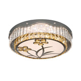 Small Floral Crystal Drum LED Flush Mount Ceiling Light Image - 3