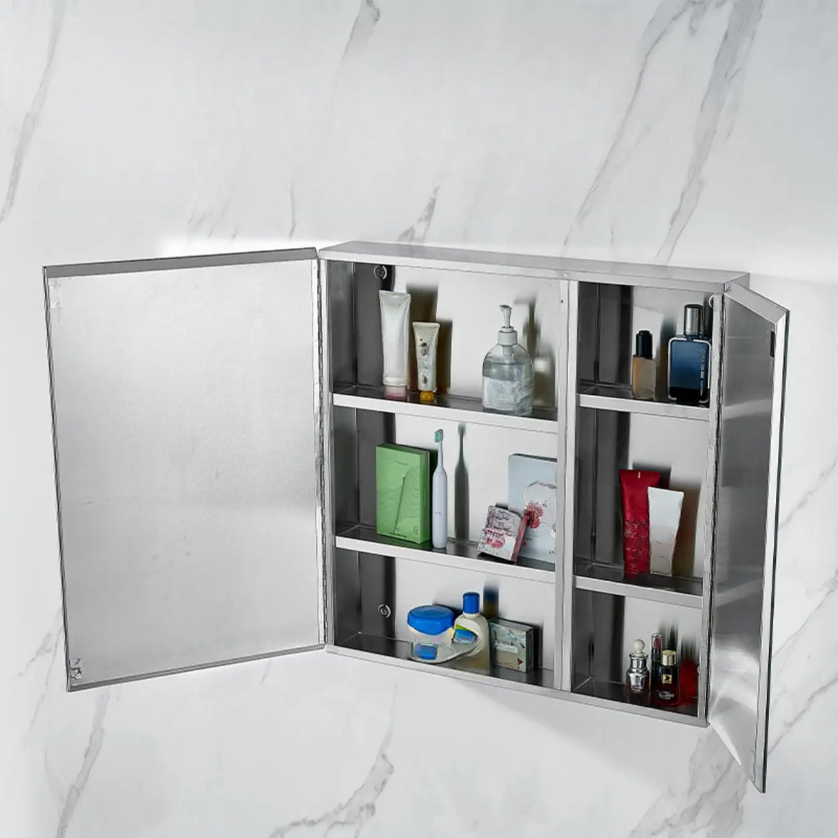 Small Frameless Rectangular Silver Medicine Cabinet Image - 3