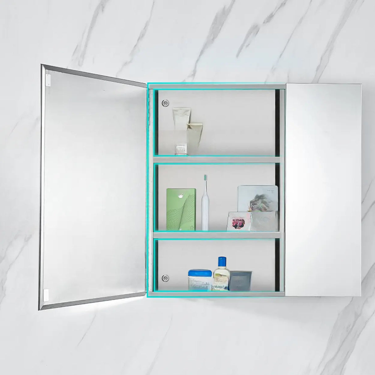 Small Frameless Rectangular Silver Medicine Cabinet Image - 5