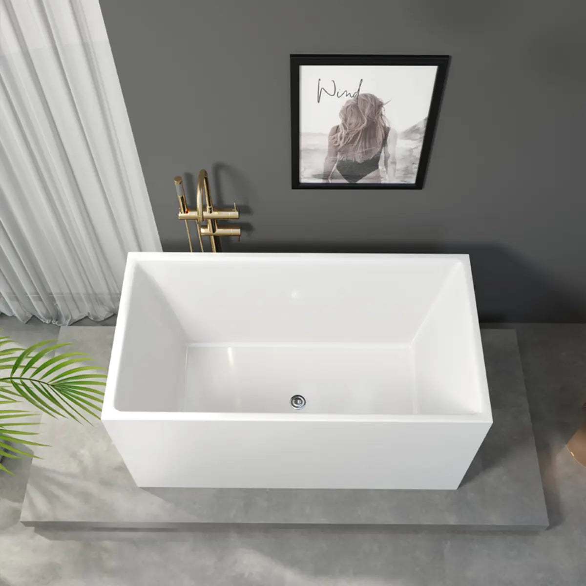 Small Freestanding Rectangle Lucite White Bathtub Image - 2