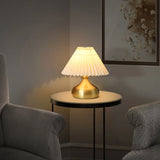 Small Gold Cone Base Umbrella Shade Metal Table Lamp Image - 4