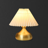 Small Gold Cone Base Umbrella Shade Metal Table Lamp Image - 7