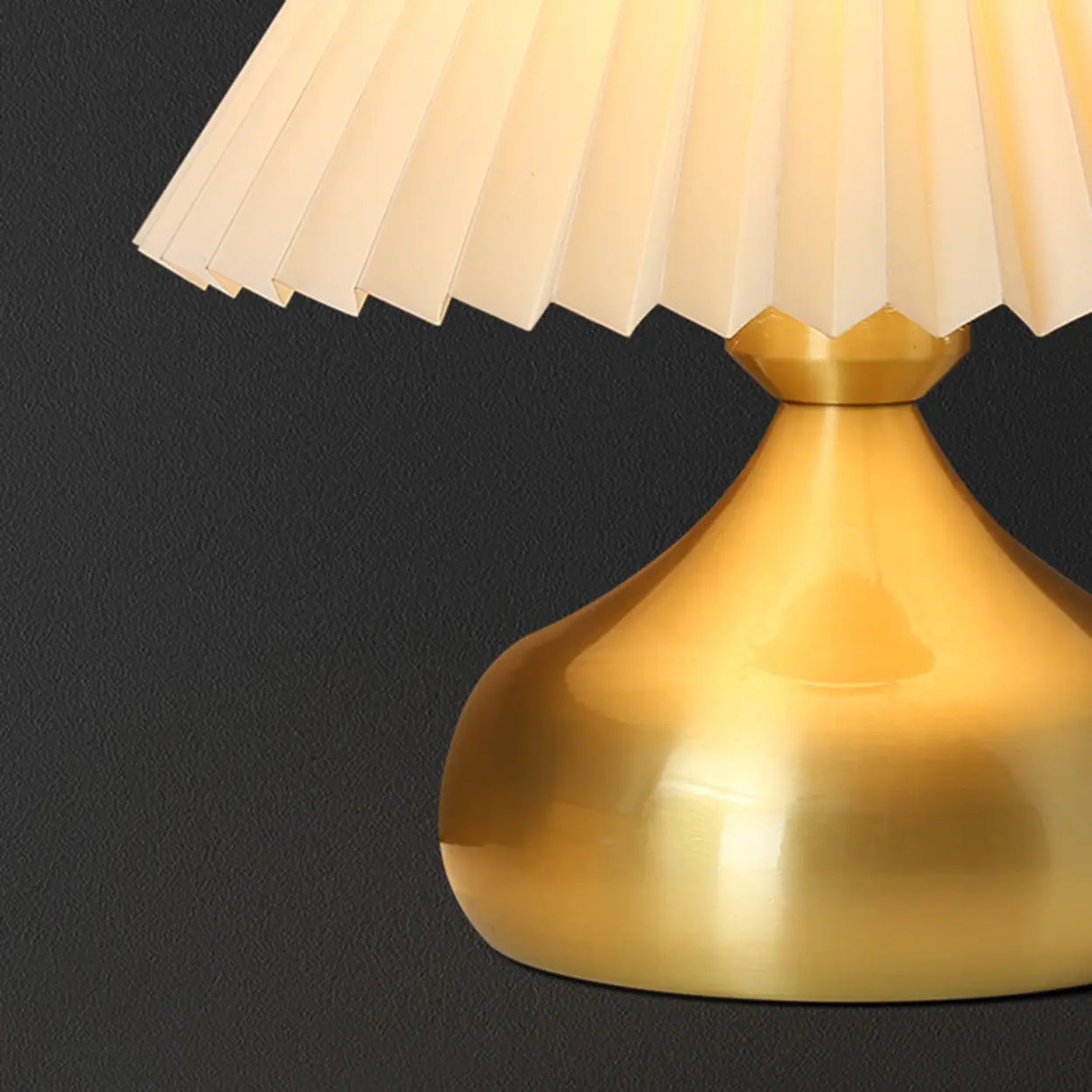 Small Gold Cone Base Umbrella Shade Metal Table Lamp Image - 9