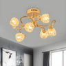 Small Gold Crystal Floral Semi-Flush Mount Lamp 6-Light Image - 1