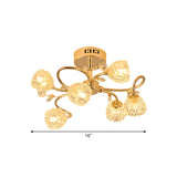 Small Gold Crystal Floral Semi-Flush Mount Lamp 6-Light #size