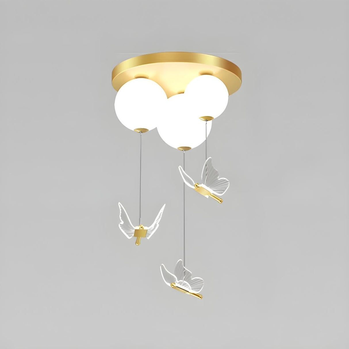 Small Gold Hanging Butterfly Ball LED Flush Mount Light Image - 6