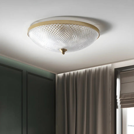 Small Golden Clear Glass Bowl-Shaped Flush Mount Light Image - 2