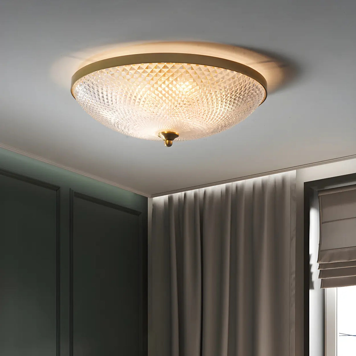 Small Golden Clear Glass Bowl-Shaped Flush Mount Light Image - 3