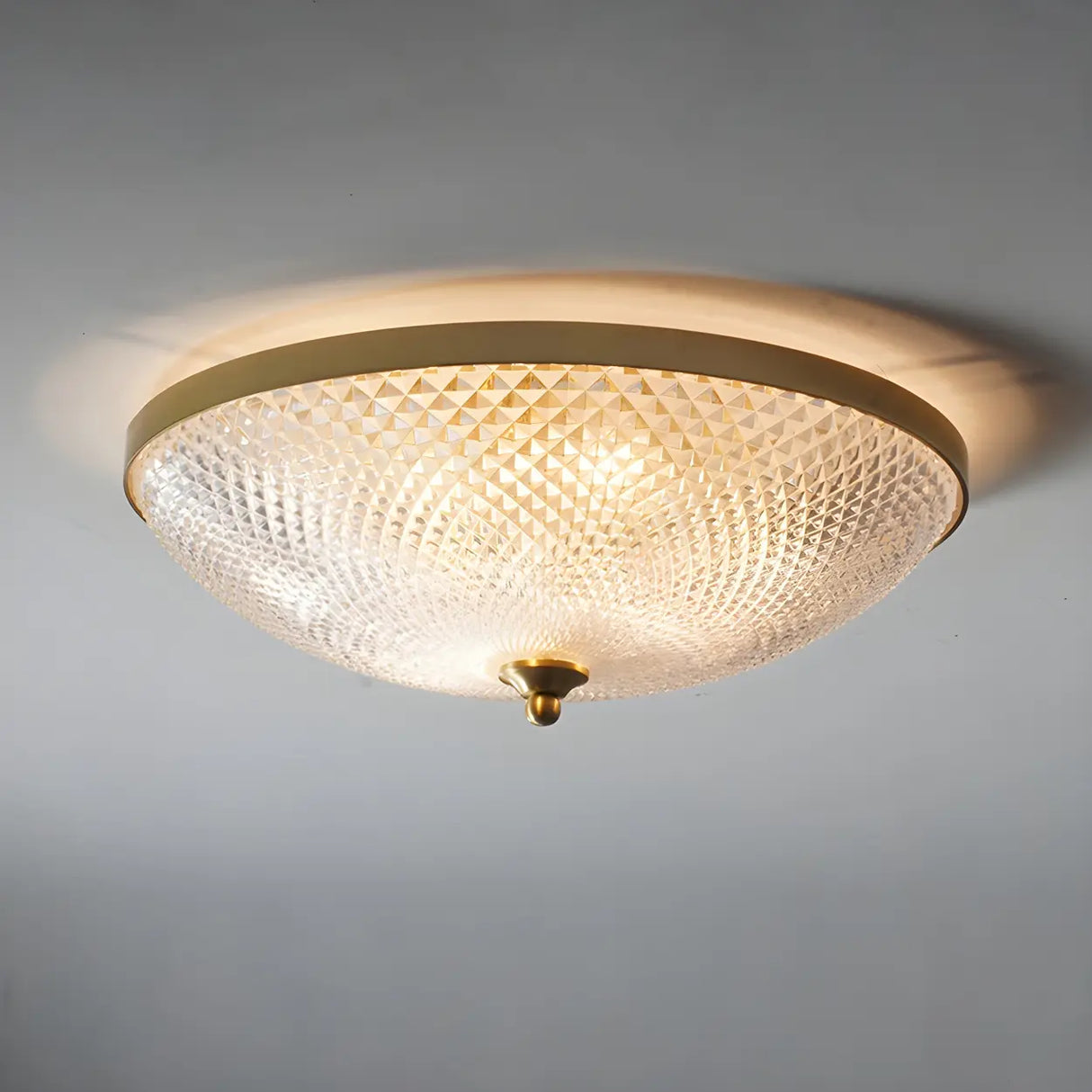 Small Golden Clear Glass Bowl-Shaped Flush Mount Light Image - 8