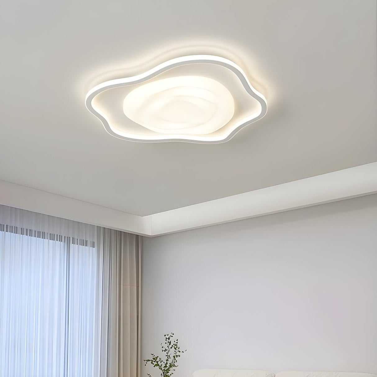 Small Irregular Swirl White LED Flush Mount Light Image - 6