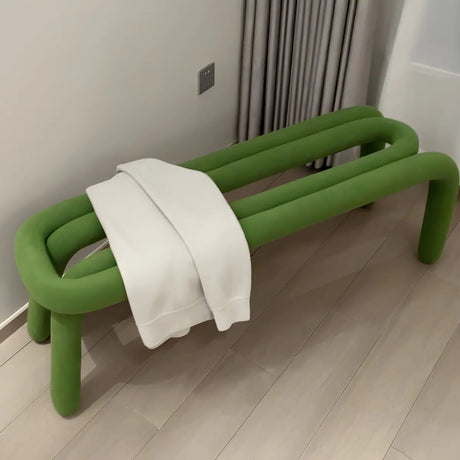 Small Length Upholstered White Bedroom Bench with Legs Image - 2