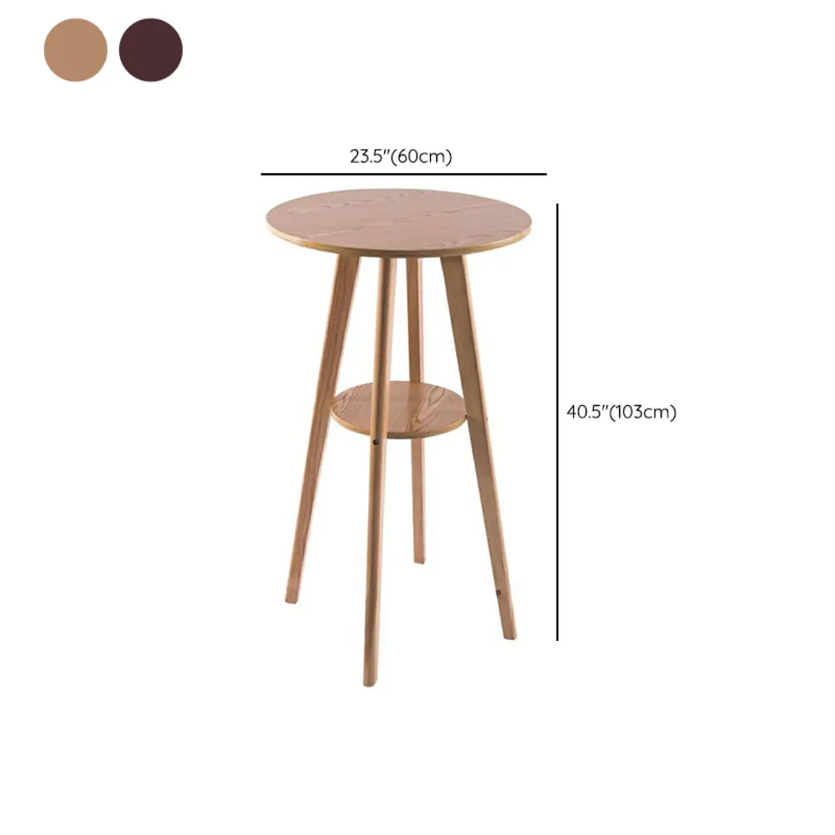 Small Natural Round Rubberwood Bar Table with Storage 