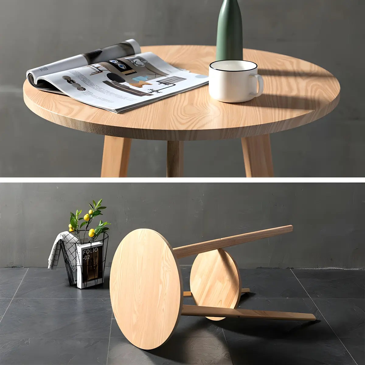 Small Natural Round Wooden Bar Table with Storage Image - 10