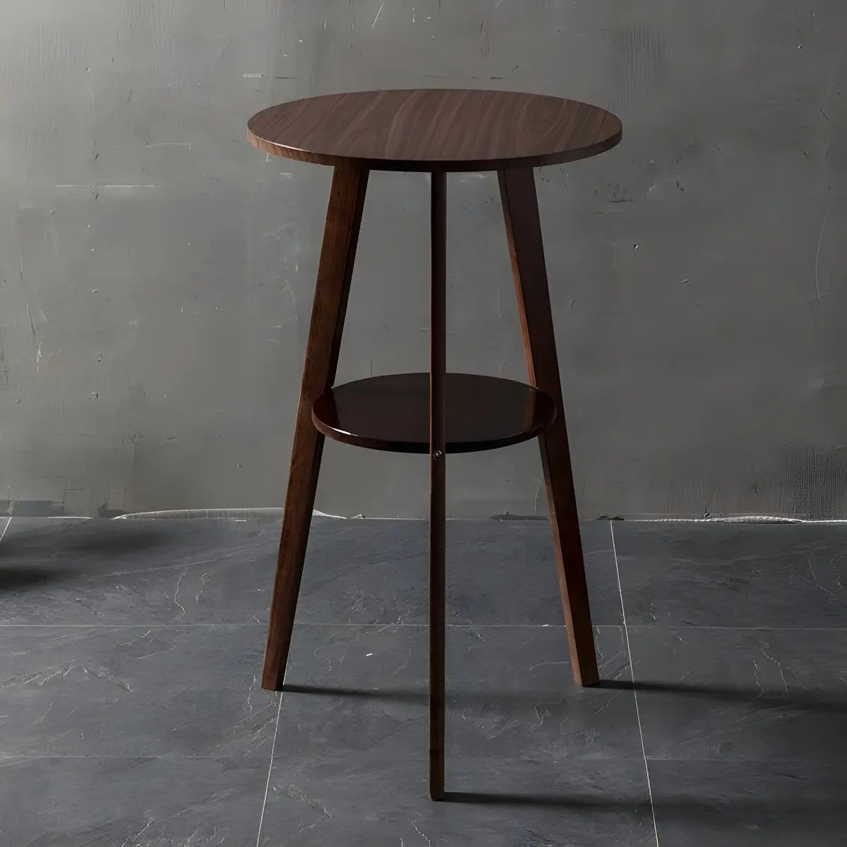 Small Natural Round Wooden Bar Table with Storage Image - 2